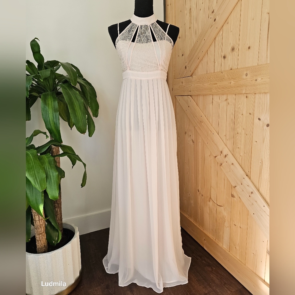 BCBGeneration Size 4 Woman's Blush Pink With Lace Detail‎ Long Dress